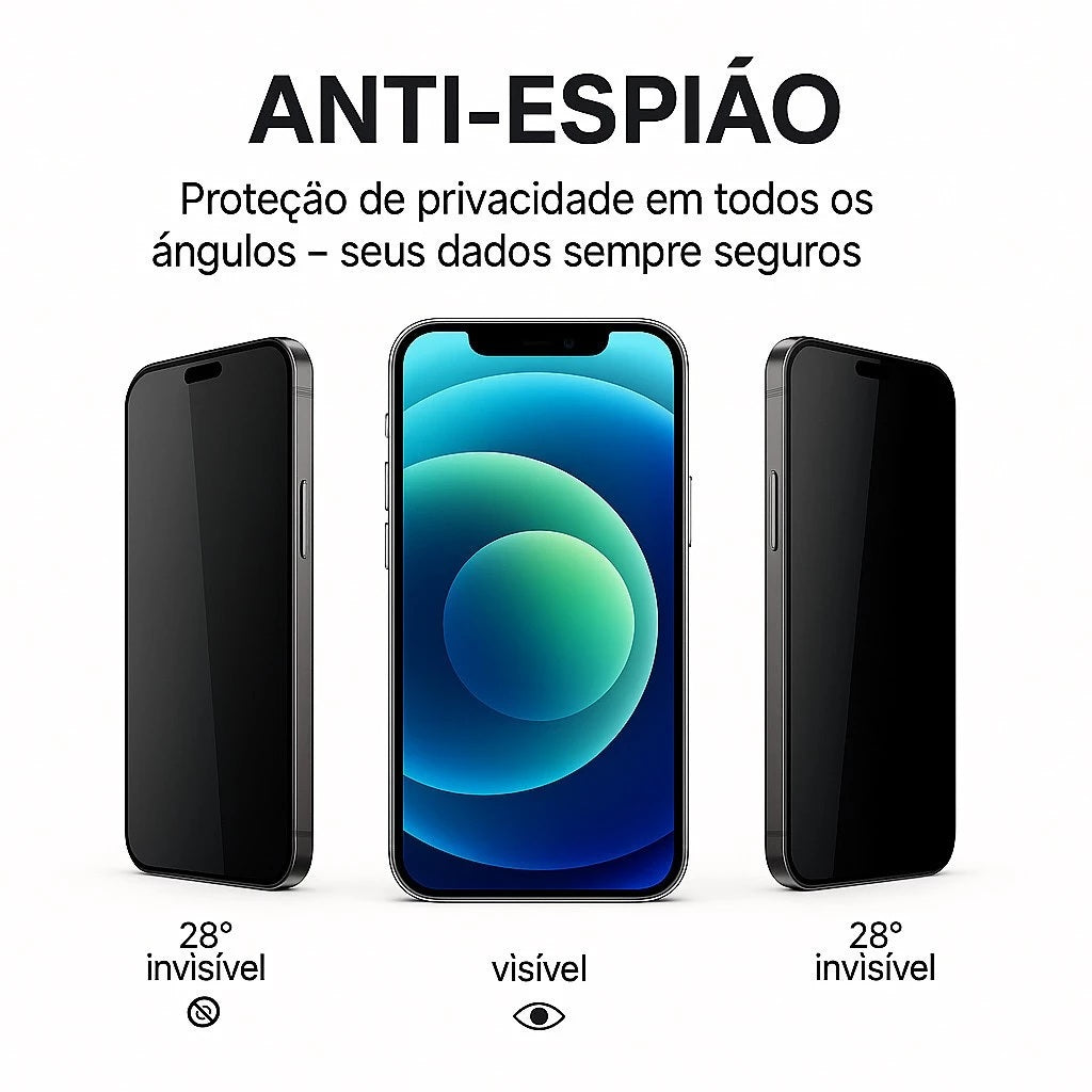 Película Privativa com Aplicador Automático para iPhone | Anti-Espionagem Premium